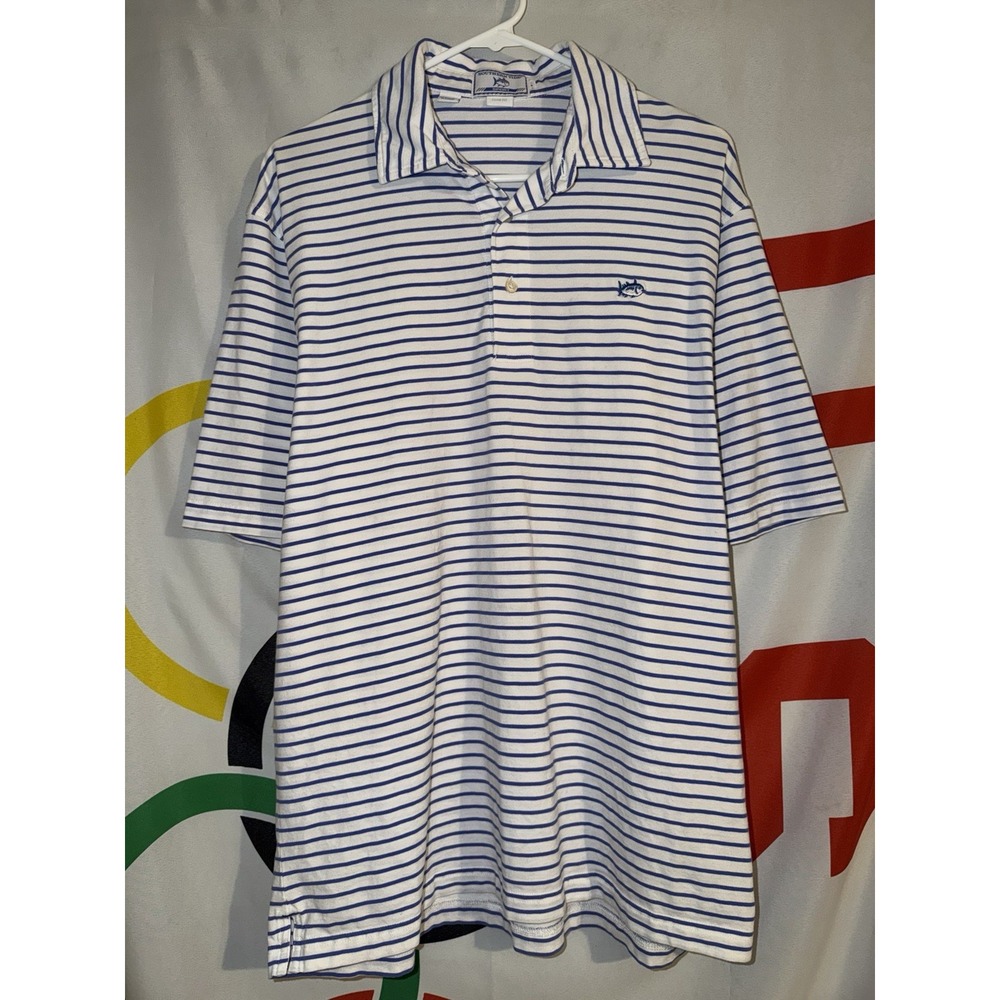 Southern Tide Polo Shirt Large Blue Striped Club Fit Pima Cotton Golf
